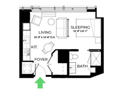 Floor plan for studio, 1 bath, 445 sqft